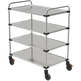 Rieber Servierwagen aus Edelstahl, leichte Ausführung, Rundrohr-Schiebebügel, 4 Borde, Bordgröße 1000 x 600 mm, unmontiert