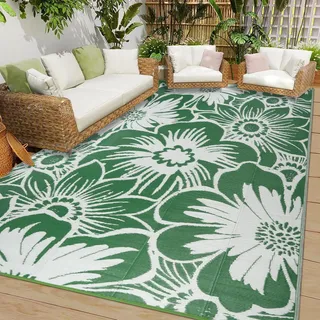 Cekene Outdoor Teppich Wetterfest Grün 180x270cm Outdoorteppich Camping Wasserfest UV-Beständig Terrasse Teppich Plastik Leichtgewicht Teppich für Draußen Balkon Garten