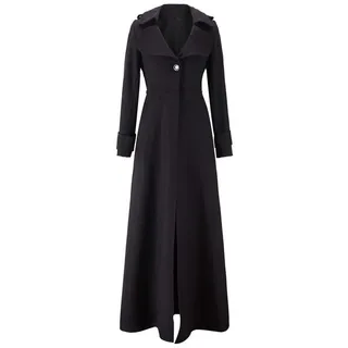 Ekrfxh Damen Wintermantel mit Knopf, Revers und schmaler Maxi-Mantel, Schwarz , 42 - 42