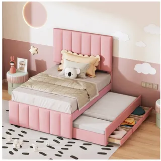 Odikalo Polsterbett Ausziehbett Kinderbett Jugendbett Schubladen 90/140x200cm Mehrfarbig rosa 90 cm