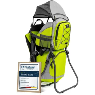 Dromader Kraxe Kindertrage Wandern | Rückentrage Sonnendach & Thermotasche | Aluminiumrahmen · 3D-Opti-Fit-Tragesystem · Regen- & Sonnendach, Wickelmatte · Bis 22 kg · Grün