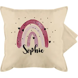 Kissenbezug - Boho Regenbogen I Boho Rainbow - 50 x 50 cm - Beige Natur - personalisiertes kissen name namenskissen bohemian kita kuschelkissen regenbogenkissen individuell personalisierter pillow