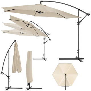 tectake Sonnenschirm Ciccio, Komplettset für Terrasse oder Garten, inkl. Schirmstände, Fuß und Schutzhülle, Kurbel beige