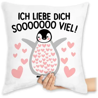 Kissen 40 x 40 - Partner Ideen - Ich liebe dich SOOOO viel Pinguin - Valentinstag so viel liebe Geschenk für Freund Freundin Ihn Sie Liebes Beweis Geschenkidee - 40 x 40 cm - Weiß - pärchenkissen