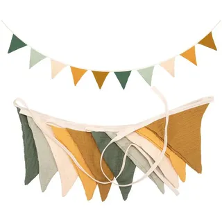 Coonoor Hängedekoration Wimpelkette Kinderzimmer,Girlande Kinderzimmer Deko zum Aufhängen (Musselin Baumwolle Stoff Wimpelkette), Hausbett Deko Mädchen&Jungen,Wanddeko Geschenk,Babyzimmer Dekoration grün