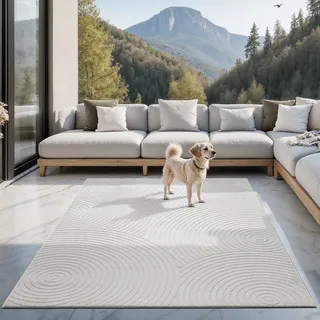 the carpet Santo Plus Outdoor Teppich – Creme, 240 x 340 cm – Wetterfest & Pflegeleicht, Balkon Teppich, Terrasse & Garten, Flachgewebe Indoor & Outdoor, Modern für Wohnzimmer & Schlafzimmer