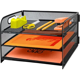 3 Fächer Dokumentenablage aus Metall, A4 Metall Büro Schreibtisch Organizer, Dokumentenhalter Aktenablage Zeitschriftenhalter Briefablage Papier Magazin Organisator, Schwarz
