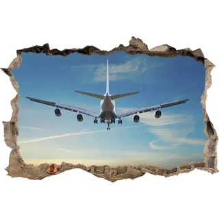 DesFoli Wandtattoo Flugzeug am Himmel Jet - verschiedene Rahmentypen DW000077 Farbe Brauner Stein Querformat, Größe 105 cm x 70 cm