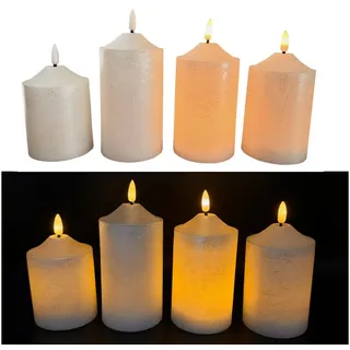 Online-Fuchs LED-Kerze 4 er Set LED-Spitzkerzen mit Fernbedienung und Timerfunktion (Rot, Silber, Roségold, Champagner, Taubenblau und Weiß, realistische Flamme), Kerzen für Weihnachten, Adventskranz weiß