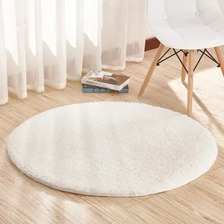 YAOTT Gemütlich Zottelig rutschfeste Shaggy Teppich Rund Fellteppich Kunstfell Plüsch Bettvorleger Langflor Modern Teppiche für Wohnzimmer Schlafzimmer Kinderzimmer Elfenbein Diameter 140CM