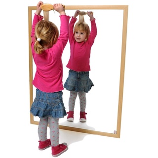 HenBea Kinder Spiegel mit Holz Rahmen, Kunststoff, beige, 100 x 65 cm