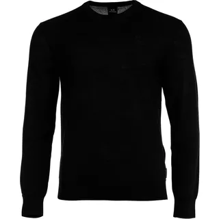 A|X ARMANI EXCHANGE Herren Strickpullover - Schurwolle, Rundhals, Logo, einfarbig Schwarz / XL