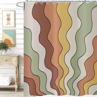 Retro-vintage-duschvorhang 180 X 180, Ästhetisch, Farbenfroh, Orange, Gelb, Grün, Hippie, Psychedelisch, Mid-century-abstraktkunst, Wasserdichter Duschvorhang Aus Polyester, Waschbar