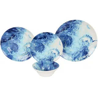 Elegant 24-Piece Dinner Set, 100% Ceramic Stoneware, Blue & Light Blue | Includes Plates, Bowls & Dessert Plates | Dishwasher & Microwave Safe