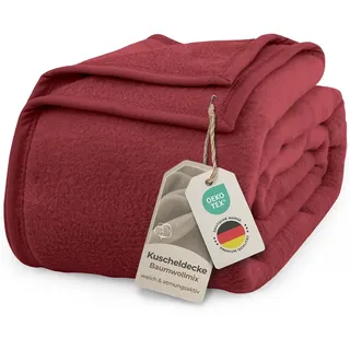 LAYNENBURG Premium Baumwolldecke 150x200 cm - Oeko-TEX 100 - Baumwollmix Kuscheldecke - Decke als Wohndecke, Sofa-Decke & Couchdecke - Wolldecke kuschelig-warm aus Baumwolle (Bordeaux)