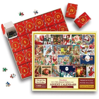 Adventskalender Puzzle, Weihnachts Jigsaw Puzzle, 24 Boxen,1000 Teile Puzzles,Weihnachten Countdown,Weihnachtsgeschenke