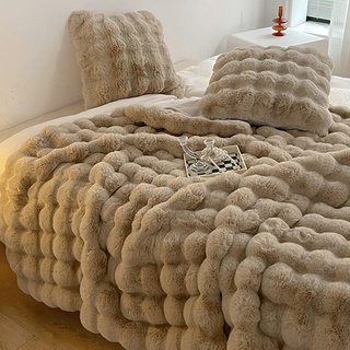 Fouriding Faux Kaninchen Pelz Decke, Winter weich warm Blase Kunstpelz Decke für Bett Sofa Casual Decke Bettdecke Decke (Kamel, 200×230CM Set)