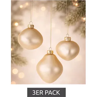 3er Pack Weihnachtskugeln in organischen Formen Glas-Kugeln Wohn-Dekoration 932825 Champagner matt - One-Size