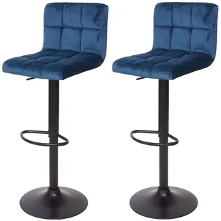 Proregal Barhocker 2er Set Sitzhöhe 63-87 cm Samt Petrol-Blau Fuß Schwarz