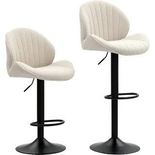 HOMCOM Barhocker 2er Set Höhenverstellbar Drehbar Tresenhocker Barstuhl mit Rückenlehne und Fußstütze, Rutschfest Hocker mit Chenille-Optik, Beige   Aosom
