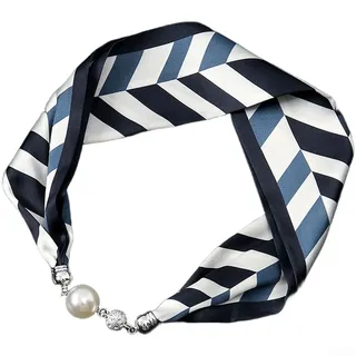 QuivyLivy Damen Schal Halskette mit Magnetperle Verschluss Retro Blumendruck Design Simulierter Seidenschal Einfach Schnappverschluss Tragen (AH)