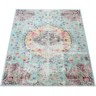 Paco Home In- Outdoor Teppich Modern Orient Print Terrassen Teppich Türkis, Grösse:160x220 cm