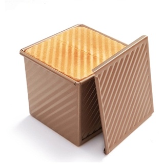CANDeal Für 250g Teig Toast Brot Backform Gebäck Kuchen Brotbackform Mold Backform mit Deckel(Gold-Quadrat-Welle)