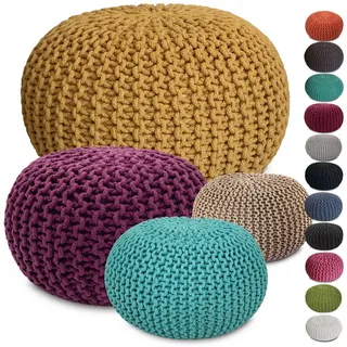 Amagohome Sitzhocker Strickhocker Pouf Ø45 o. 55cm Bodenkissen Sitzpouf XXL Baumwolle recyc gelb