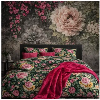 ZIRVEHOME Bettwäsche Baumwolle Bettwäsche-Set Dunkelgrün Florales Blumenmuster, Renforce, 2 teilig, Baumwolle Bettbezug Dunkelgrün mit Blumenmuster grün