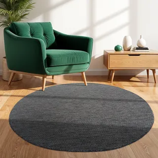 TT Home Teppich Für Outdoor Wetterfest Küchenteppich Balkon Terrasse Unifarbenes Design Modern, Farbe:Anthrazit, Größe:200 cm Rund