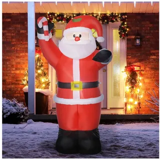 HOMCOM Weihnachtsfigur Aufblasbar Weihnachtsdeko, Weihnachtsmann,Zuckerstange,Gartendeko (LED-Leuchten, 1 St., Erdspieße), Seile, Polyester, Rot rot