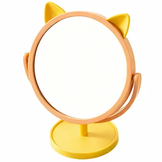 Tischspiegel, Kosmetikspiegel, Schreibtisch Spiegel Klappspiegel 180° verstellbar mit Ständer, Schminkspiegel, Rasierspiegel, Schminktisch Spiegel, Standspiegel freistehend, 15CM abnehmbar (Gelb)