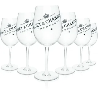 6 x Moët & Chandon Champagner Glas Gläser Set Ice Imperial Echtglas klar mit schwarzem Schriftzug (6 Stück)