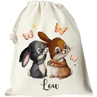 ilka parey wandtattoo-welt Osterbeutel Osterkörbchen Ostergeschenk Häschen Hase Hasen Möhre personalisiert mit Namen Schmetterlinge handmade osb2 - M