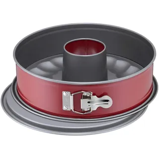 Original Kaiser Classic Plus Springform 28 cm rund mit Flach- und Rohrboden, 2 Böden, runde Backform 28 cm Springform, auslaufsicher, antihaftbeschichtet, rot