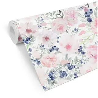 K&L Wall Art Mustertapete Floral Pastell Rosen Vintage Blumentapete Vliestapete modern, Frühlingstag Tapete weiß 0.48 m x 5.28 m