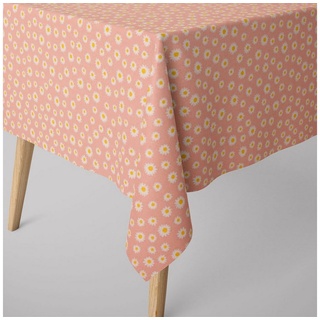 SCHÖNER LEBEN. Tischdecke SCHÖNER LEBEN. Tischdecke Gänseblümchen Blüten rosa weiß, handmade gelb|rosa 130 cm x 200 cm