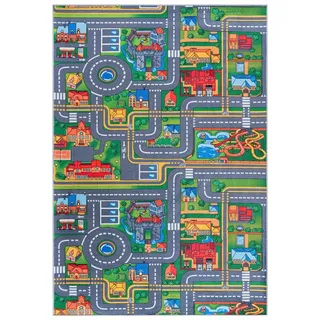 Mazovia Kinderteppich Kinderteppich Spiel Teppich Kinderzimmerteppich Straße Grün Grau, 160 x 230 cm, Fußbodenheizung, Allergiker geeignet, Rutschfest grau|grün 160 x 230 cm