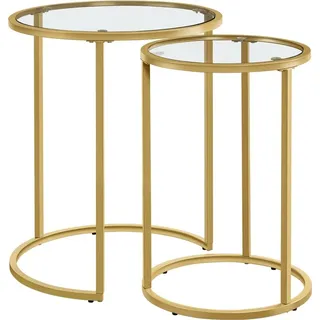 Yaheetech 2er Set runder Beistelltisch Couchtisch aus Glas Metallgestell, modernes Design, Φ49,5 x 59 cm, Gold - Gold