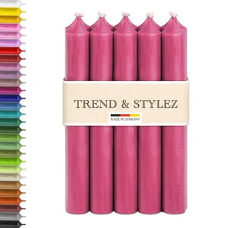 10 Spitzkerzen durchgefärbt (180x22mm) | RAL Stabkerzen mit 8h+ Brenndauer | Ohne Tropfen & Rußen | Tafelkerzen für Leuchter | Made in Germany (Pink)