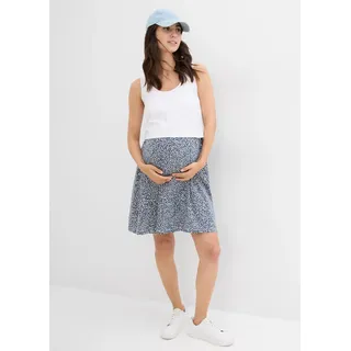 Umstandskleid BONPRIX, Damen, Gr. 48/50 (XL), N-Gr, blau (wollweiß, dunkelblau geblümt), Jersey, Obermaterial: 95% Baumwolle, 5% Elasthan. Einsatz: 95% Baumwolle, 5% Elasthan, loose fit kniefrei, Kleider, aus Baumwolle mit Stretch, knieumspielende Länge, in A-Linie