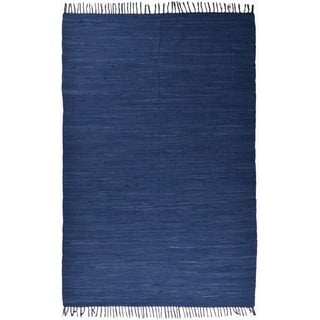 Theko | Dhurry Teppich aus 100% Baumwolle Flachgewebe Teppich Happy Cotton | handgewebt | Farbe: Blau | 90x160 cm