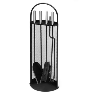 raik Kaminbesteck Albert Schwarz - 4-teiliges Kaminzubehör mit Edelstahlgriffen - Kaminbesteck Set inkl. Schürhaken, Kaminzange, Ascheschaufel, Besen - 66 cm - Kamin Werkzeug Holzofen, Kaminofen, Ofen