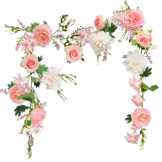 Pfingstrosen Girlande, Deko Blumen Künstlich, Kunstblumen Girlande, Tischstange Dekostange, Blumen Girlanden, Blumengirlande für Tür, Hochzeit, Party, Wand, Heimdekoration (Rosa)