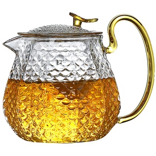 600ml Teekannen, Glasteekanne mit Siebeinsatz und Deckel,Glaskanne aus Borosilikat Glas,Mundgeblasene Teekanne,Der Teebereiter für jede Jahreszeit,Großartige ForBlooming und Lose Leaf Tea Brewer