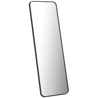 Boromal Standspiegel Wandspiegel Spiegel groß Ganzkörperspiegel Schwarz 150x50cm Alu Rahmen (Flurspiegel Hochspiegel Rechteckig, mit Metall-Haken), HD Kupfer- und bleifreier Spiegel, Freistehend, Wandmontage schwarz
