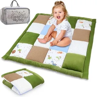 Krabbeldecke für Babys, 120 x 120 cm, Samt, Spielmatte, Patchwork, Spielmatte, gepolsterte Fußmatte, dicke Krabbeldecke, Baumwolle mit Samt, Akti...