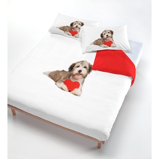 Digital CP – Dig 1P Bettbezug, 100% Baumwolle 504 Hund Herz Rot (150 x 200 cm + 52 x 82 cm) braun