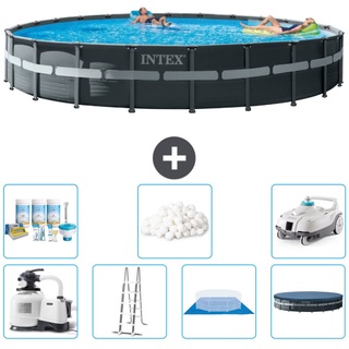 Intex Round Ultra XTR Frame Swimming Pool – 732 x 132 cm – inklusive Pumpe – Leiter – Bodenplane – Abdeckung Wartungspaket - Filterbälle...