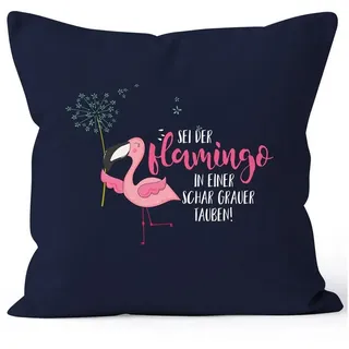 MoonWorks Dekokissen Kissenbezug sei der Flamingo in einer Schar grauer Tauben Flamingo Pusteblume Kissen-Hülle Deko-Kissen 40x40 Baumwolle MoonWorks® blau